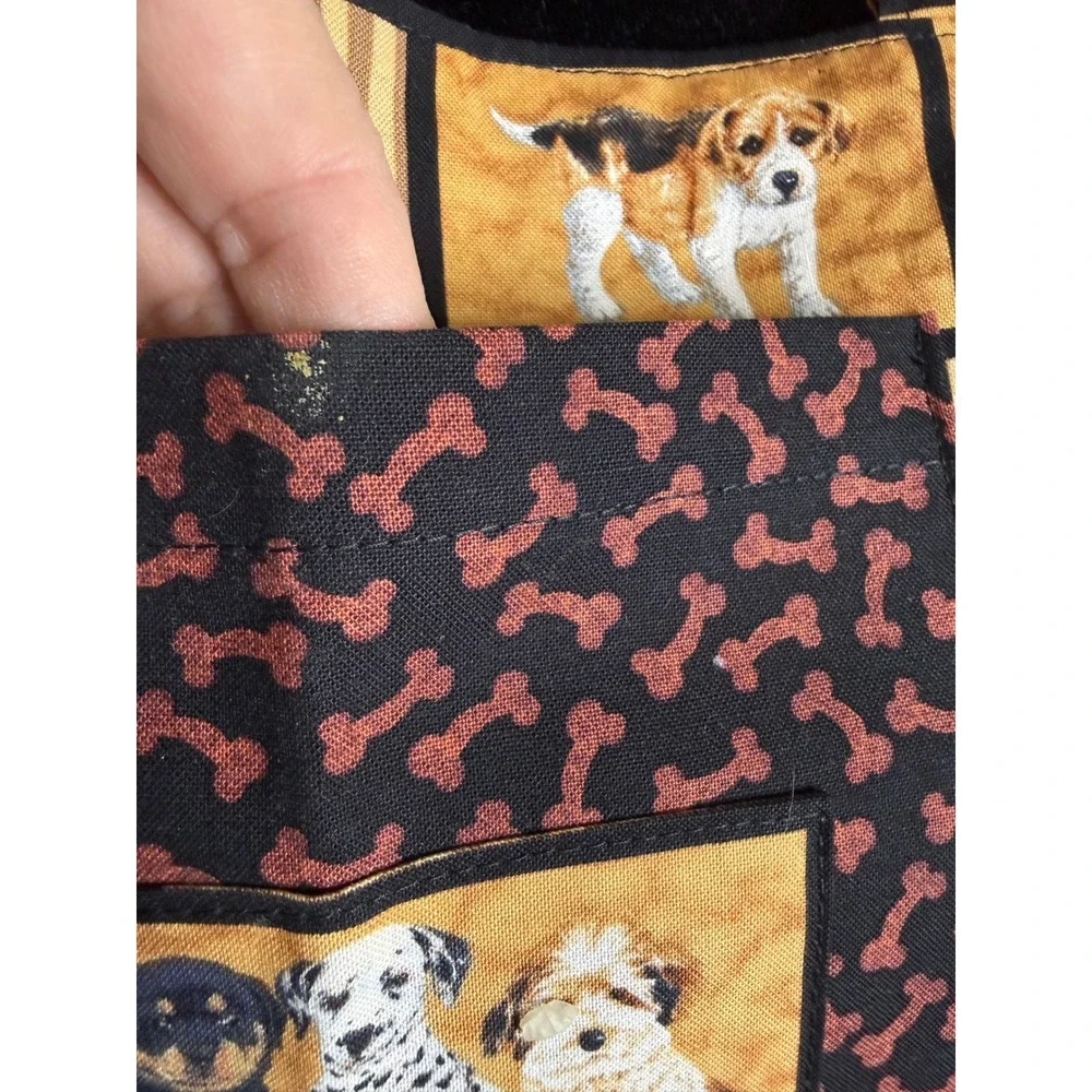 Handmade Unisex OS Apron Tan Brown Dog Breed Puppy Print Bone Pattern Pocket‎